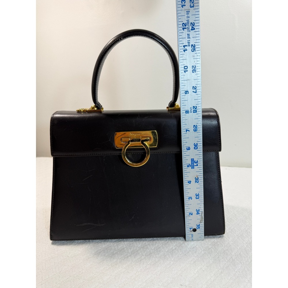 Salvatore Ferragamo Handbag Gancini Deep Dk Brown Gold BX 212181 Italy VTG FLAW - Picture 8 of 10